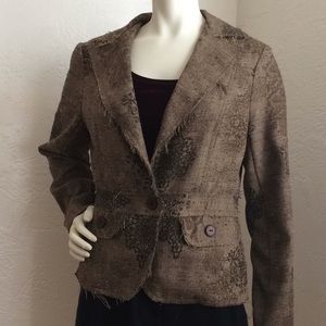 BKE Buckle rustic frayed block printed tweed